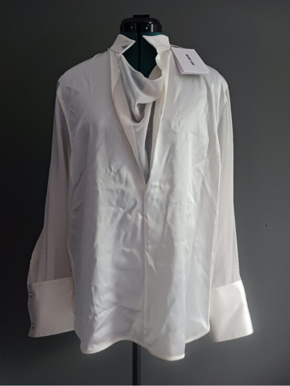 NWT Helmut Lang Relaxed Cowl Blouse , Ivory Silk, Size S